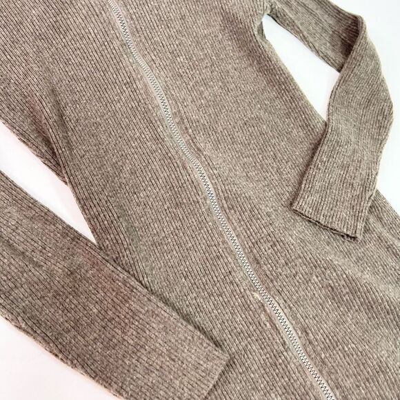 Monoreno Turtleneck Sweater Womens Small Brown Ribbed Front Zip Long Sleeve - Picture 2 of 9